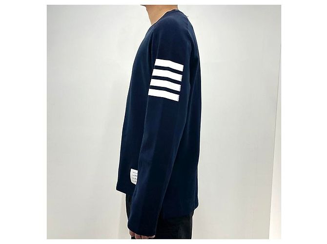 Thom Browne Diagonal Arm Band Side Slit Long Sleeve Tee Navy Blue - view 14