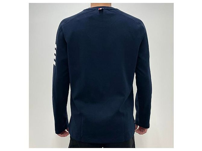 Thom Browne Diagonal Arm Band Side Slit Long Sleeve Tee Navy Blue - view 15