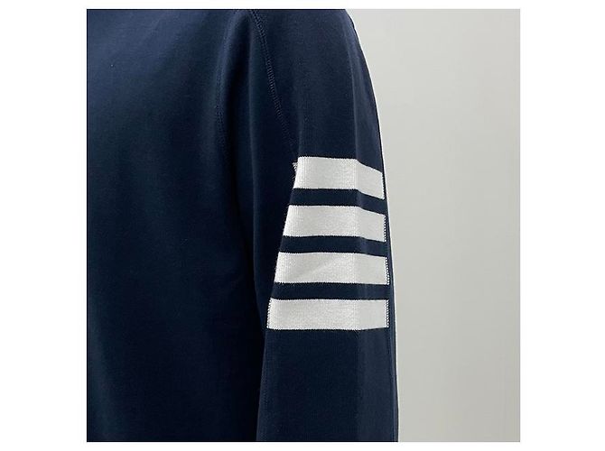 Thom Browne Diagonal Arm Band Side Slit Long Sleeve Tee Navy Blue - view 16
