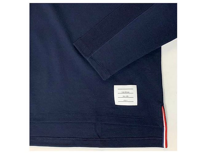 Thom Browne Diagonal Arm Band Side Slit Long Sleeve Tee Navy Blue - view 17