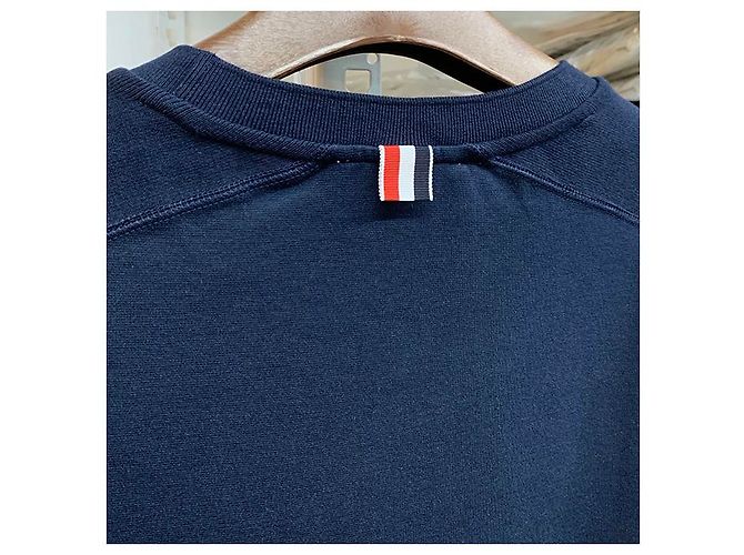 Thom Browne Diagonal Arm Band Side Slit Long Sleeve Tee Navy Blue - view 18