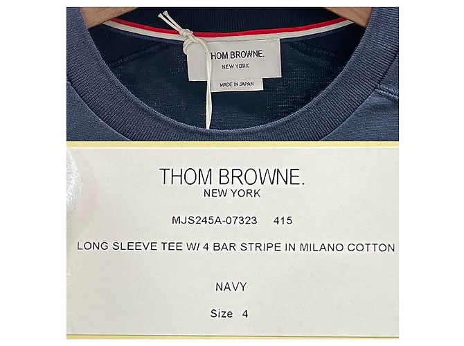Thom Browne Diagonal Arm Band Side Slit Long Sleeve Tee Navy Blue - view 19