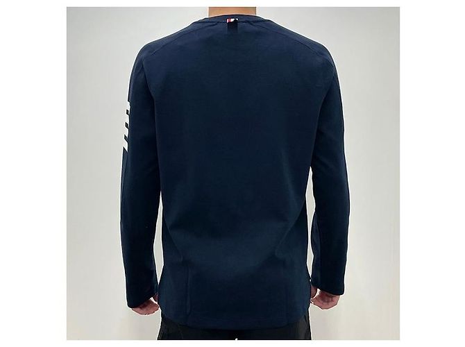 Thom Browne Diagonal Arm Band Side Slit Long Sleeve Tee Navy Blue - view 4