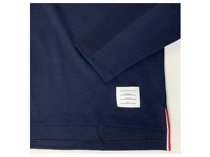 Thom Browne Diagonal Arm Band Side Slit Long Sleeve Tee Navy Blue - view 6