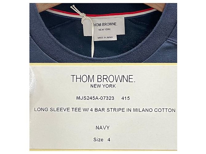 Thom Browne Diagonal Arm Band Side Slit Long Sleeve Tee Navy Blue - view 8