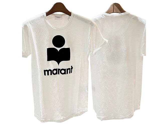 Isabel Marant T-shirt bianca con logo nero Etolie KOLDI in lino Bianco - vista 7