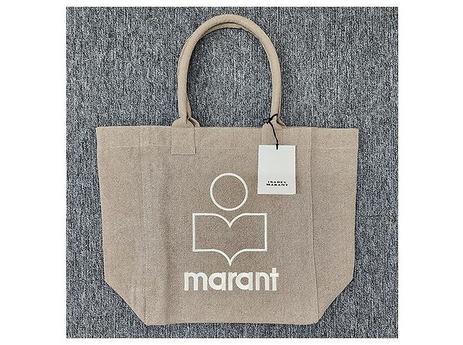 Isabel Marant Borsa shopper beige con logo YENKY ricamato Marrone - vista 12