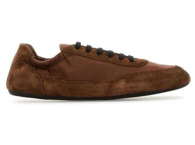 Prada Kollapsbare Re-Nylon- und Wildledersneaker Braun - Ansicht 4