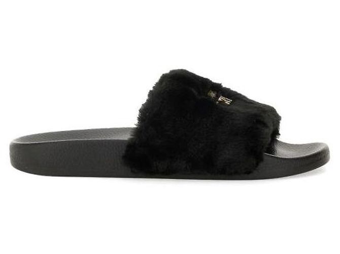 Versace Ciabatte in pelliccia con logo Nero - vista 4