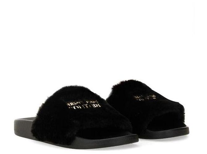 Versace Ciabatte in pelliccia con logo Nero - vista 5