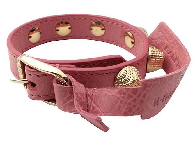 Balenciaga Pulseira de couro rosa claro com tom dourado - vista 2