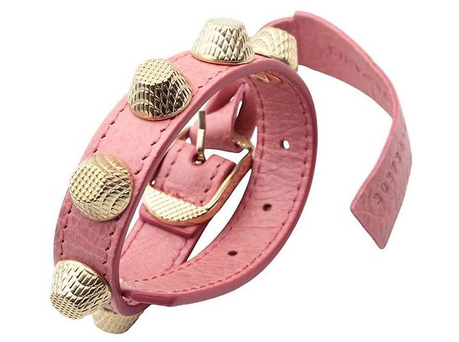 Balenciaga Pulseira de couro rosa claro com tom dourado - vista 3