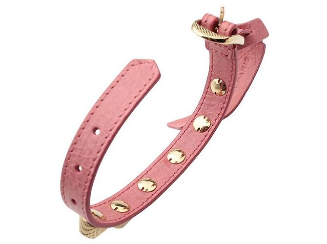 Balenciaga Pulseira de couro rosa claro com tom dourado - vista 4