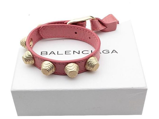 Balenciaga Pulseira de couro rosa claro com tom dourado - vista 5