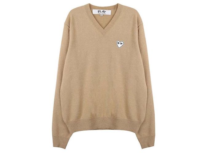 Comme Des Garcons Suéter blanco de punto con cuello en V y corazón Castaño - vista 3