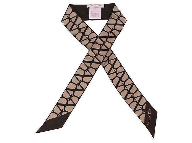Valentino Foulard in seta Twilly Econograph Marrone - vista 5