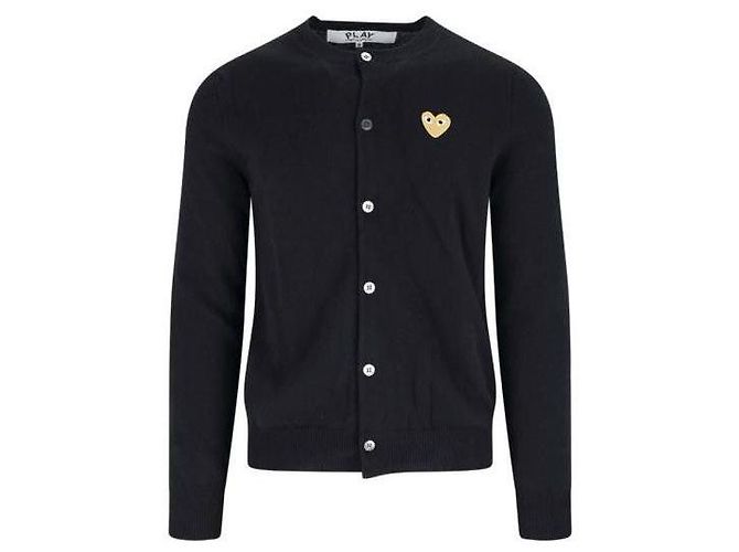 Comme Des Garcons Wollcardigan mit goldenem Herz-Patch AX Schwarz - Ansicht 4