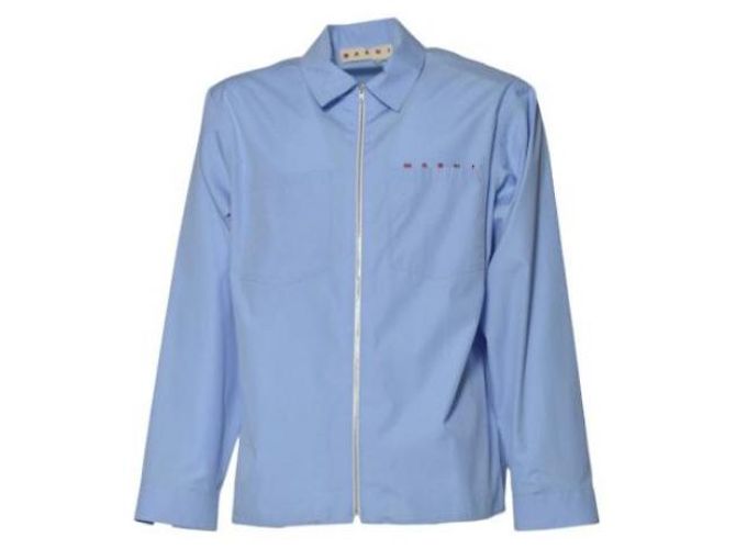 Marni Camicia in popeline organico blu con zip - vista 4