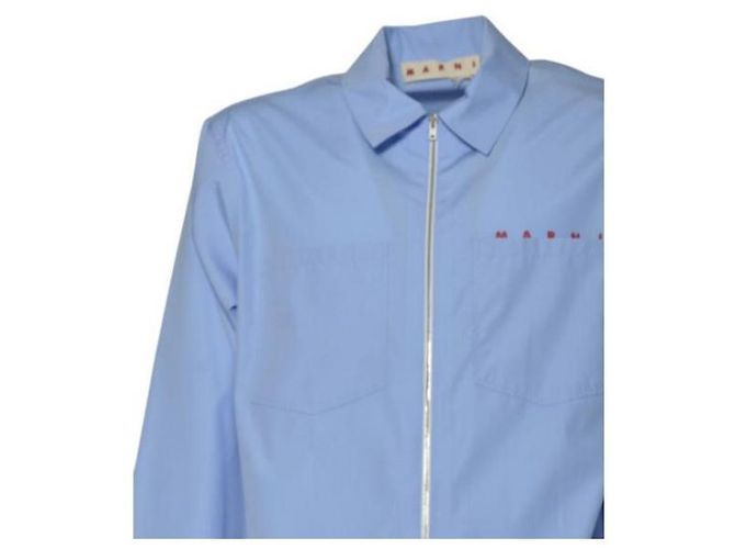 Marni Camicia in popeline organico blu con zip - vista 6