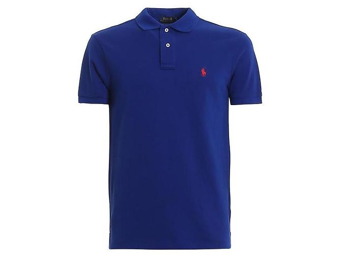 Ralph Lauren Slim Fit Mesh Poloshirt Blau - Ansicht 4