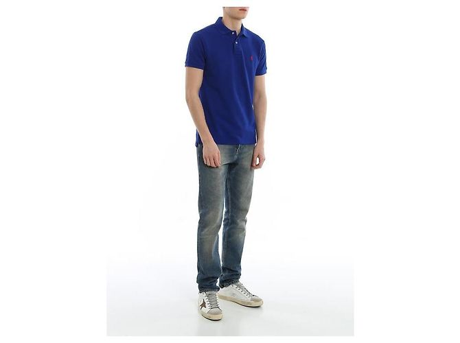 Ralph Lauren Slim Fit Mesh Poloshirt Blau - Ansicht 5