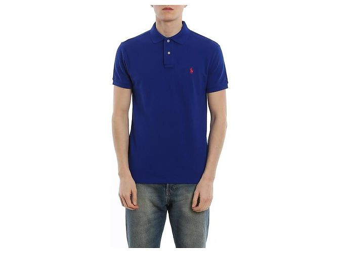Ralph Lauren Slim Fit Mesh Poloshirt Blau - Ansicht 6