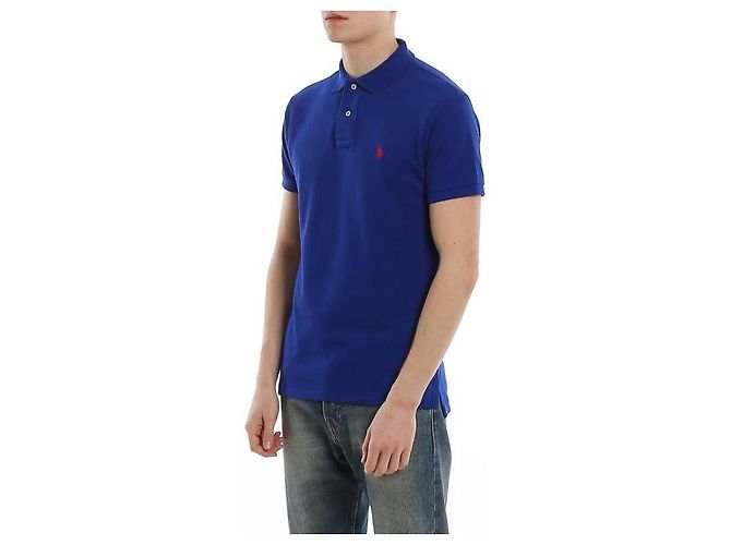 Ralph Lauren Slim Fit Mesh Poloshirt Blau - Ansicht 8