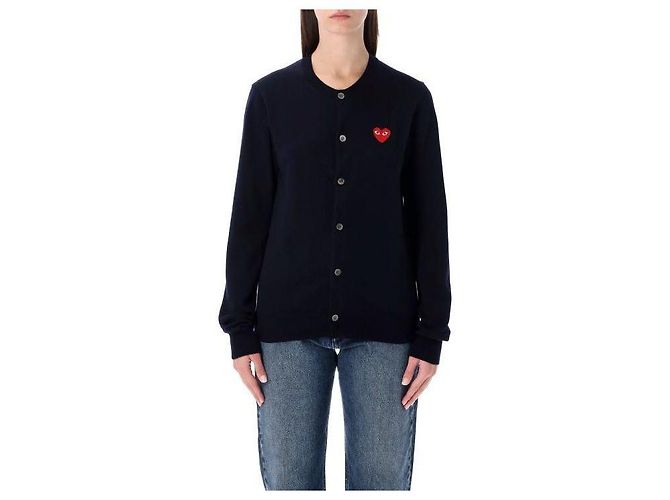 Comme Des Garcons Cardigã de lã com emblema de coração vermelho AX - vista 4