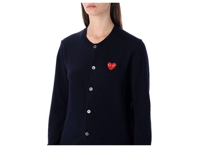Comme Des Garcons Cardigã de lã com emblema de coração vermelho AX - vista 6