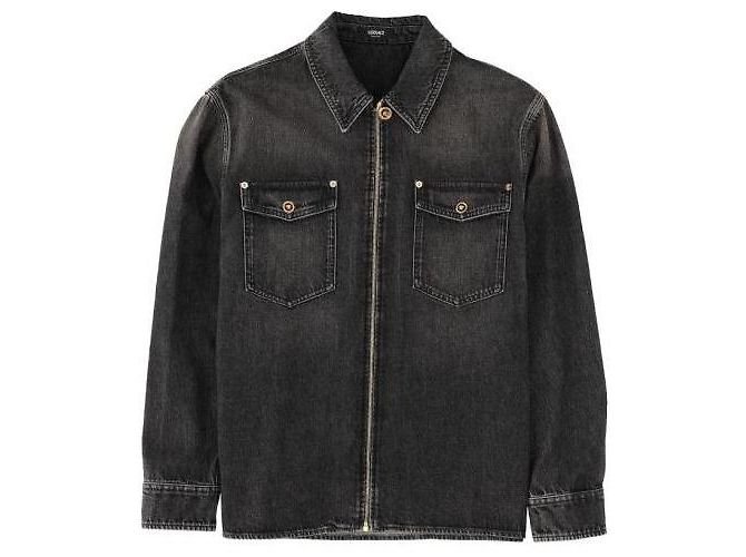 Versace Hemd aus gewaschenem Denim schmutzig schwarz - Ansicht 4