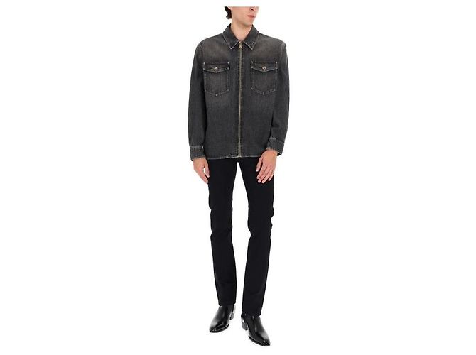 Versace Hemd aus gewaschenem Denim schmutzig schwarz - Ansicht 5
