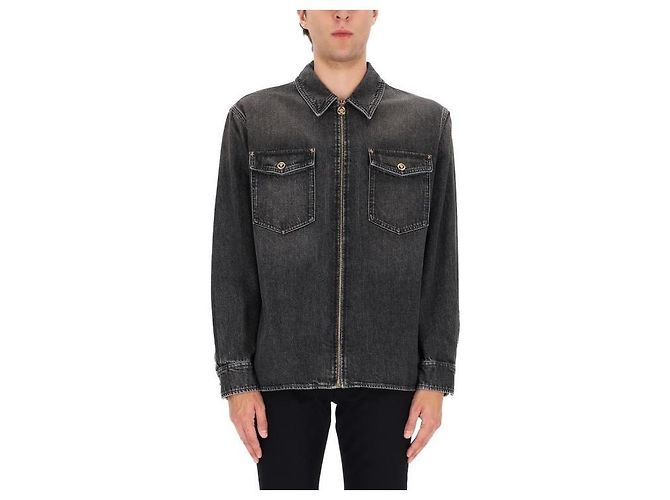 Versace Hemd aus gewaschenem Denim schmutzig schwarz - Ansicht 6