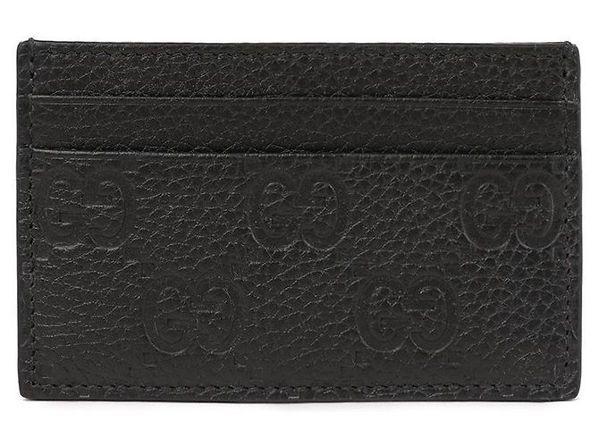 Gucci Embossed GG Grain Leather Card Case stamp: Black - view 3