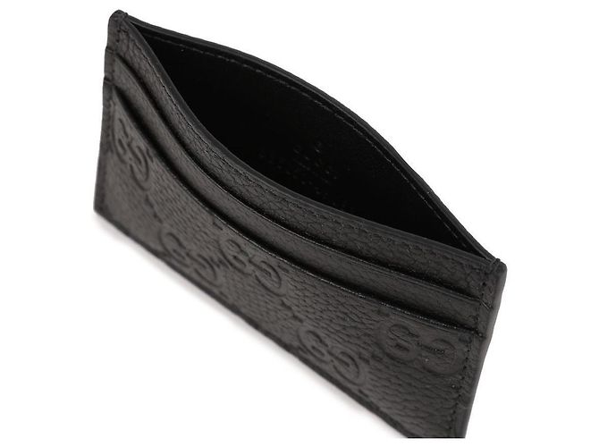 Gucci Embossed GG Grain Leather Card Case stamp: Black - view 8