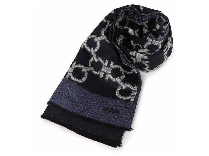 Salvatore Ferragamo Sciarpa Gancini BLU CIELO BLU MARINO AVORIO - vista 3