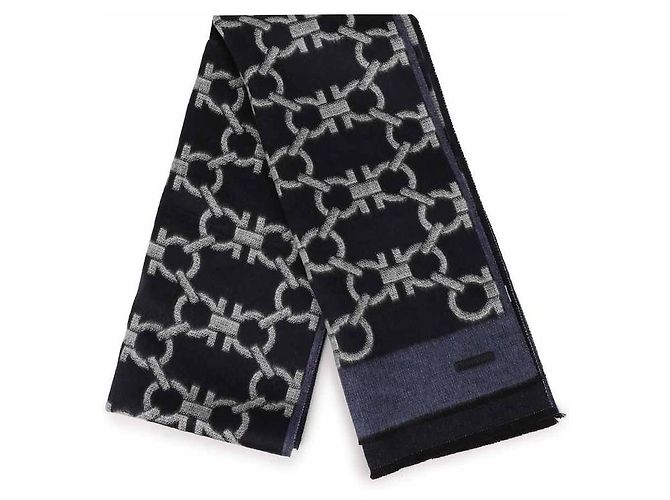 Salvatore Ferragamo Sciarpa Gancini BLU CIELO BLU MARINO AVORIO - vista 4
