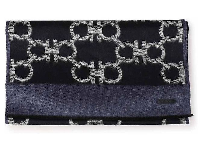 Salvatore Ferragamo Sciarpa Gancini BLU CIELO BLU MARINO AVORIO - vista 5