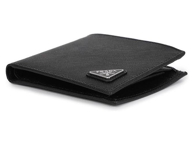 Prada Saffiano Triangle Men's Bi-Fold Wallet Black - view 7