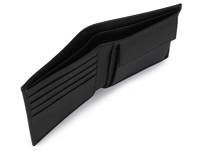 Prada Saffiano Triangle Men's Bi-Fold Wallet Black - view 8