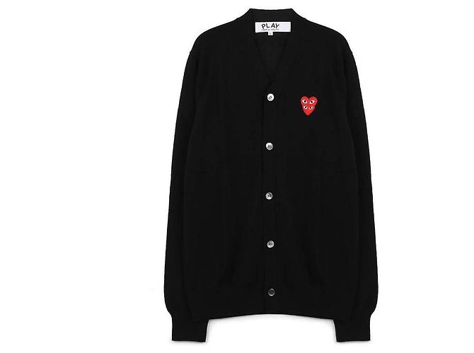 Comme Des Garcons Cardigan mit doppeltem rotem Herz-Patch Schwarz - Ansicht 3