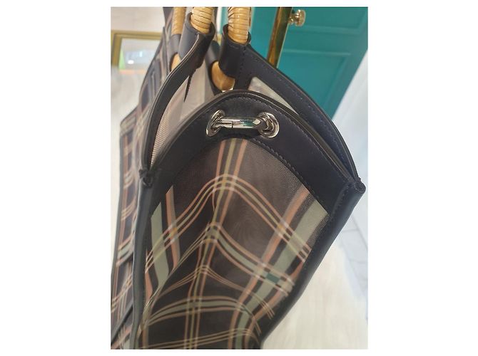 Fendi Borsa Shopper in Rete Lunderway Marrone - vista 10