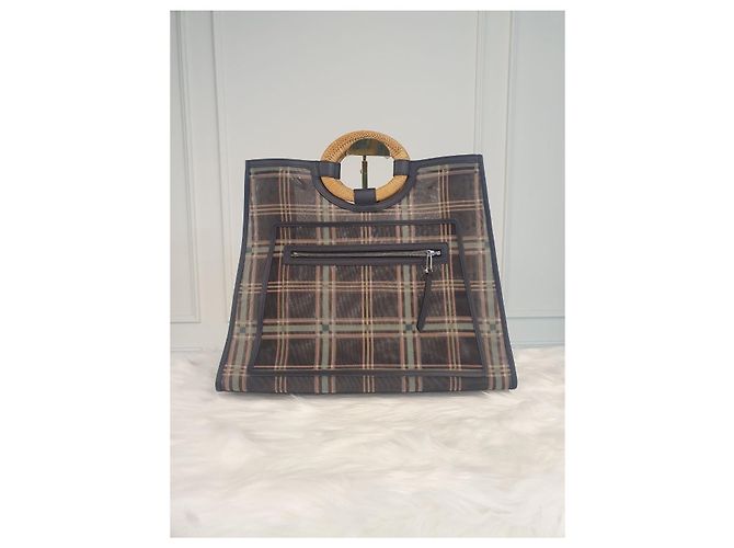 Fendi Borsa Shopper in Rete Lunderway Marrone - vista 3