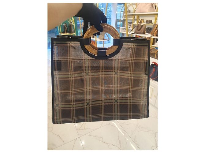 Fendi Borsa Shopper in Rete Lunderway Marrone - vista 4