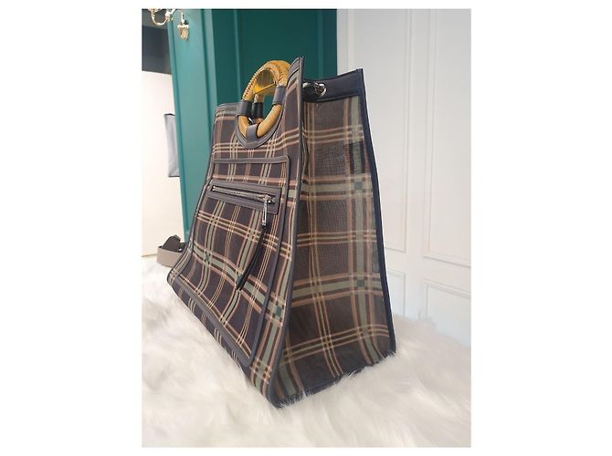 Fendi Borsa Shopper in Rete Lunderway Marrone - vista 5