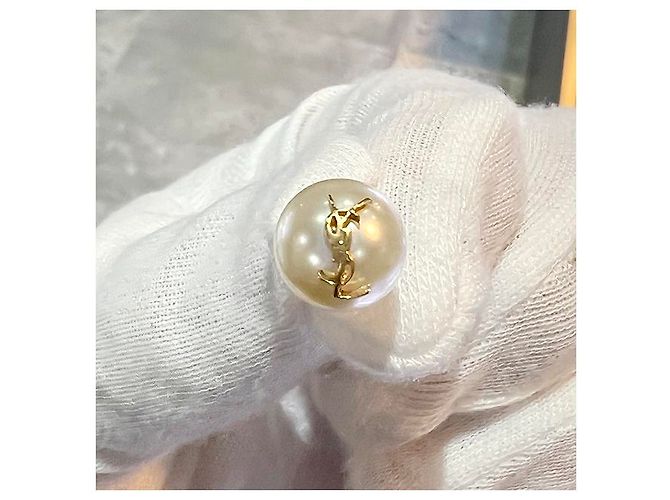Saint Laurent Boucles d'oreilles en perles avec logo YSL or crème - vue 12