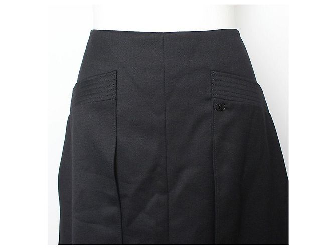 Chanel Falda de lana negra recogida Negro - vista 4