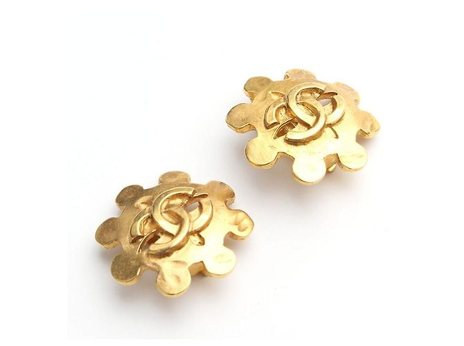 Chanel CC Logo Schlitz Clip Ohrringe Gelb - Ansicht 2