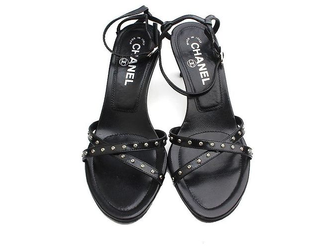 Chanel Black Logo Stud Sandals - view 2