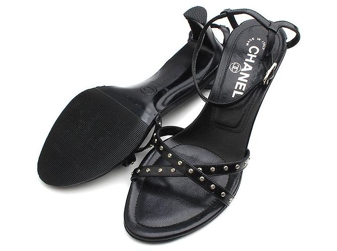 Chanel Black Logo Stud Sandals - view 3