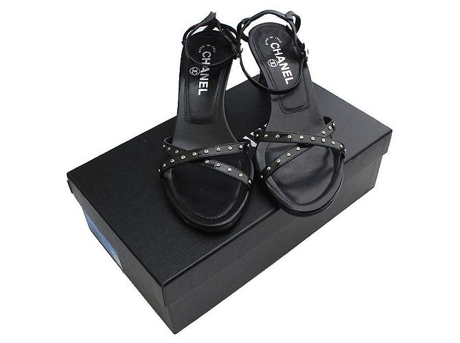 Chanel Black Logo Stud Sandals - view 5